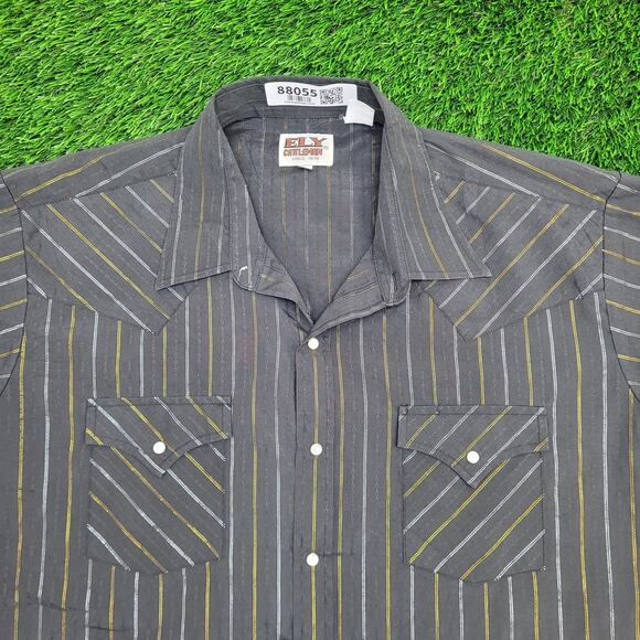 Vintage Ely-Cattleman Western Snap Shirt XL 17.5 Metallic Lurex Glitter Stripe - Picture 2 of 11